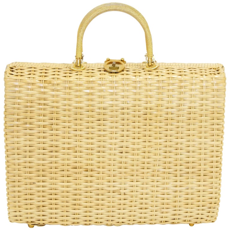1960s Lesco Lona Woven Wicker Briefcase Style Handbag at 1stDibs | lesco  lona purse, lesco lona wicker purse