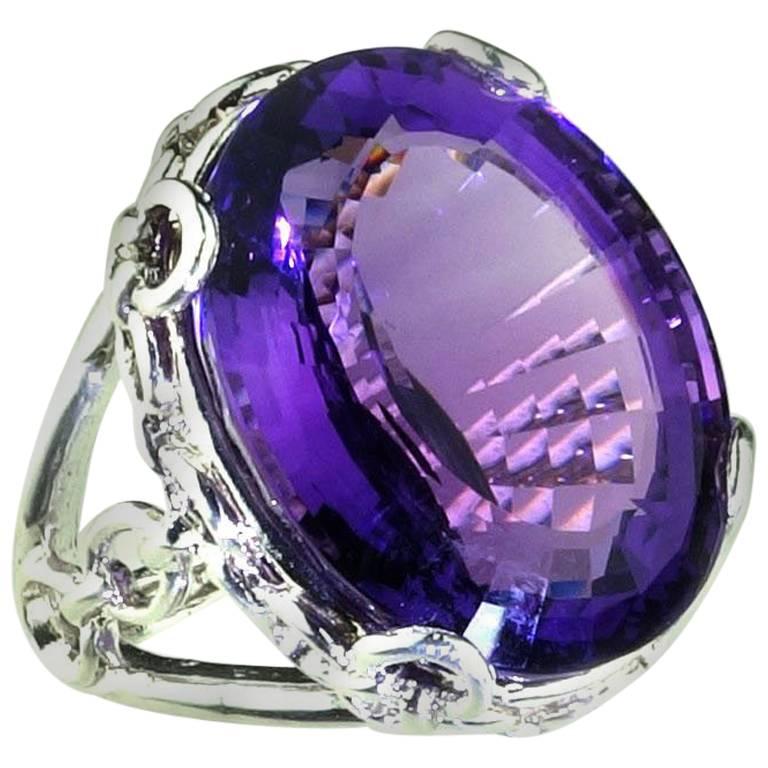Amethyst Open Wrap Ball Ring Sterling Silver Adjustable February Birthstone