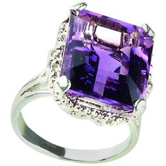 Amethyst Emerald Cut in Sterling Silver Ring February Birthstone
