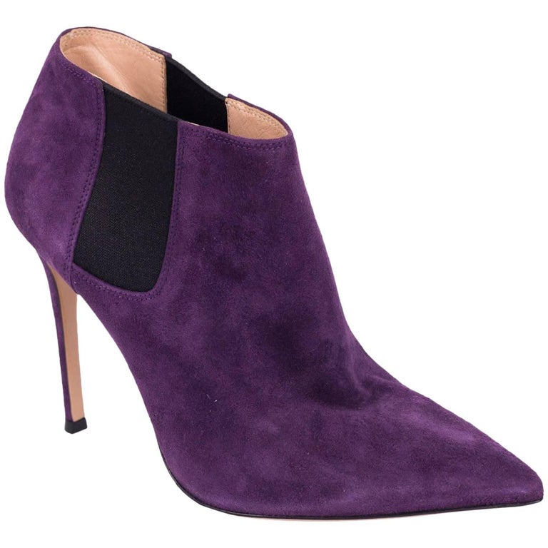 Gianvito Rossi Purple Suede Pointed Toe Stiletto Ankle Booties For Sale ...