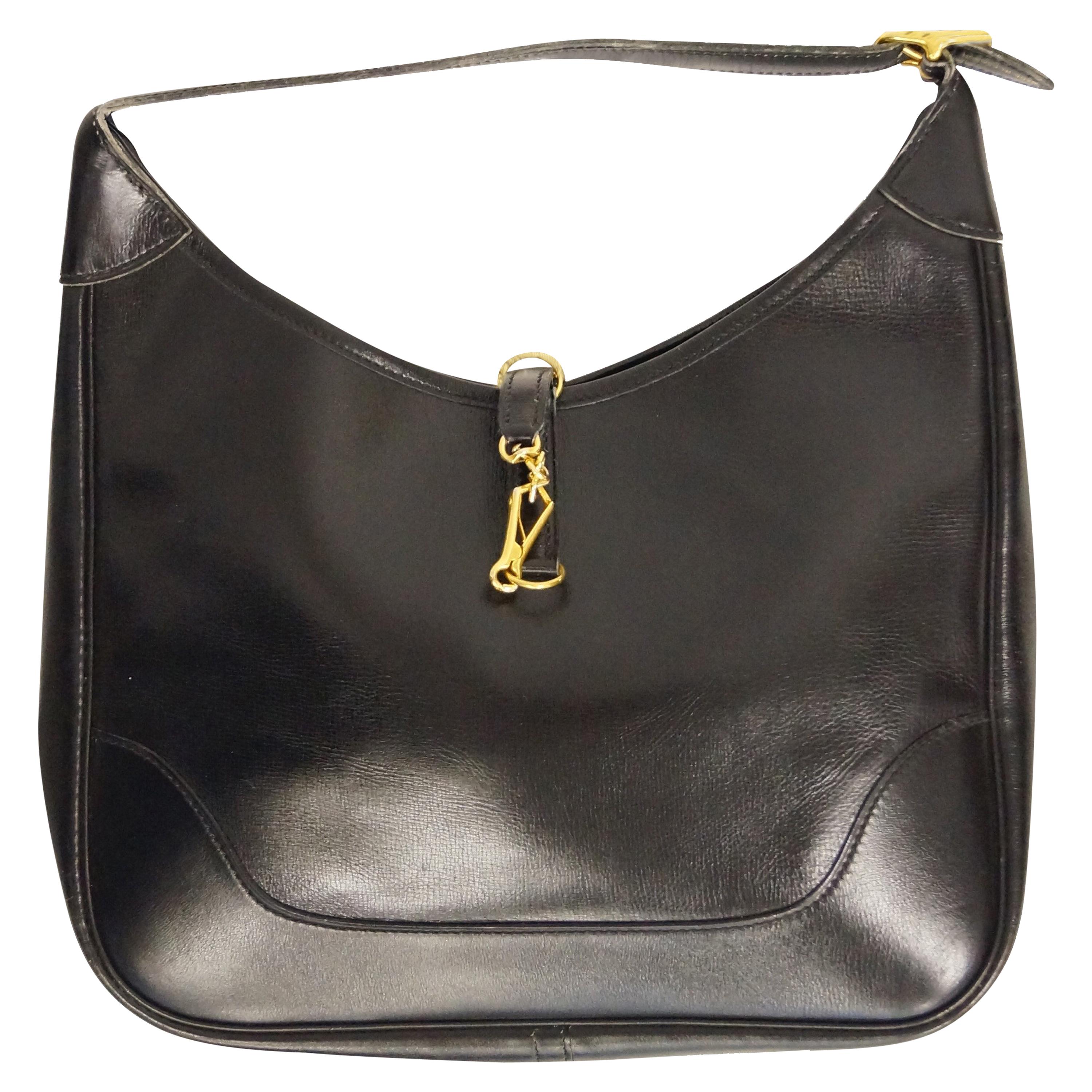 1960s Hermès Trim Leather Shoulder Bag in Black 
