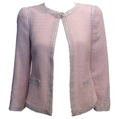 Chanel Light Pink Tweed Jacket with White Nylon Trim and Chanel Hearts Sz34/Us2