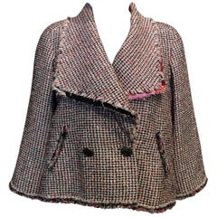 Chanel Pink, White, Black Tweed Fringe A-Line Jacket w/ Gold Buttons Sz34/Us2