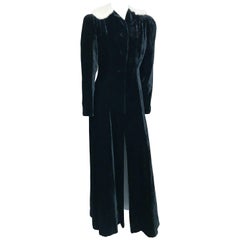 Black Silk Velvet Opera Coat with Ermine Collar, 1930