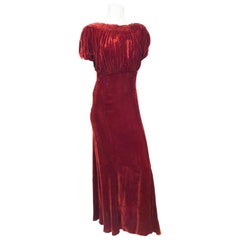 Vintage 1930s Rust Bias Cut Silk Velvet Dress with Coat