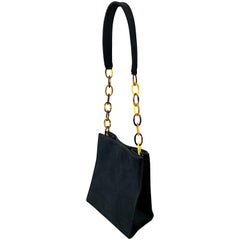 Bolso de hombro de los años 90 Raquel Sitwell de ante negro de piel de concha de tortuga Vintage 90s