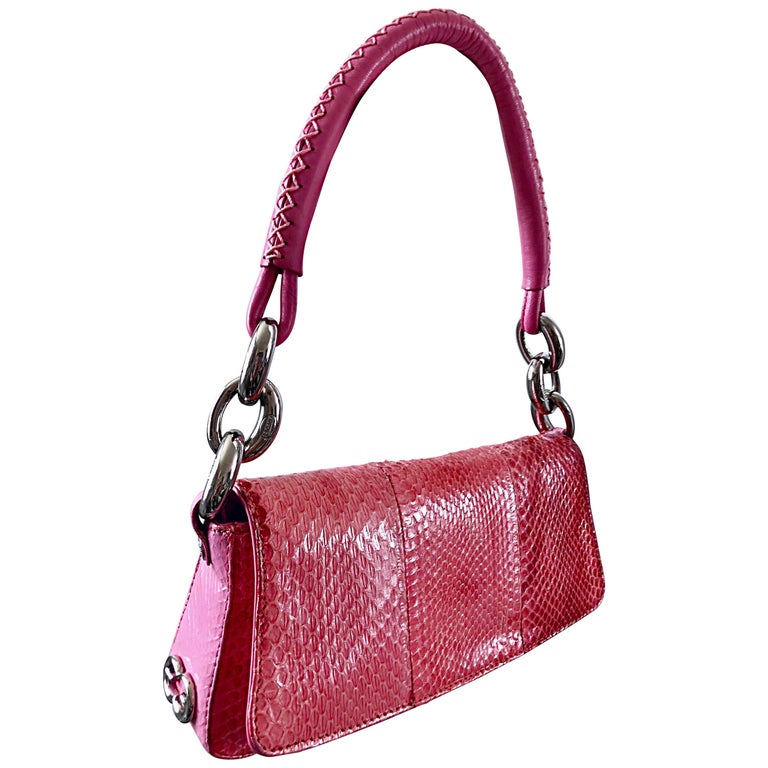 Escada 2000s Pink Python Snake Skin Silver Link Evening Shoulder Bag Purse For Sale