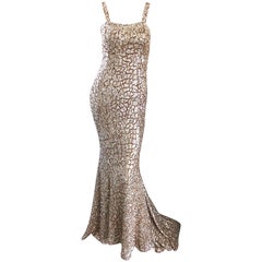 Monique Lhuillier Gorgeous Resort 2012 Gold Rose Gold Full Sequin Trained Gown 