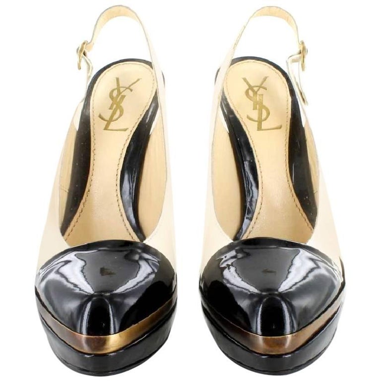 YSL YVES SAINT LAURENT High Heels Sandals in Black and Beige Patent Leather  37.5 For Sale at 1stDibs | ysl high heels, ysl highheels