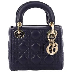 Christian Dior Lady Dior Handbag with Embellished Strap Cannage Quilt Leather