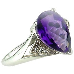 AJD Amethyst Pear Shape in Sterling Silver Ring February Birthstone