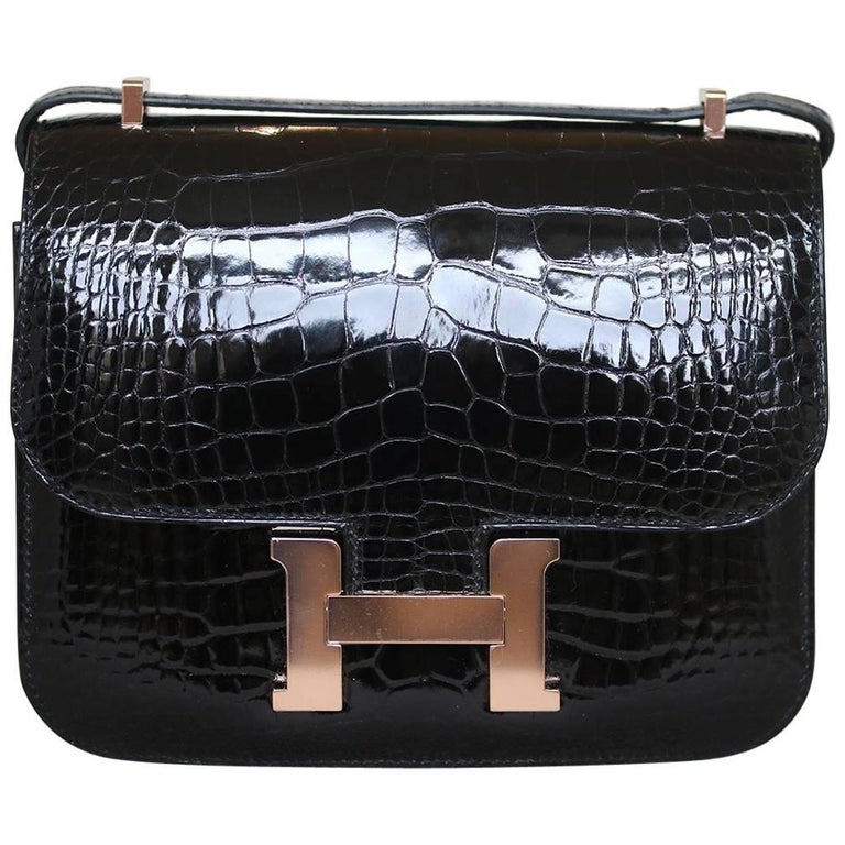 Hermès 18cm Crocodile Rose Gold H/W Constance Mini Bag For Sale at 1stDibs  | hermes constance mini crocodile, hermes constance crocodile bag price, hermes  constance crocodile price