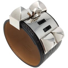 Hermes Black Alligator Collier de Chien Bracelet