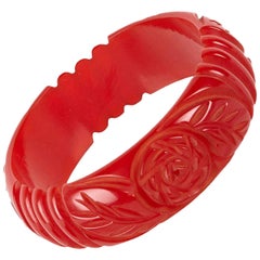 red bakelite bracelet Carved Red Bakelite Bangle
