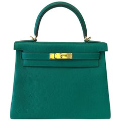 Hermes Vert Vertigo Kelly 28 clemence gold hardware