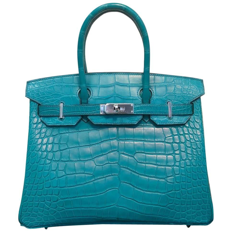 Hermes Birkin Bag Blue Paon 30 Alligator Missis Mat palladium hardware