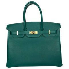 Hermes Birkin Handbag 35 Malachite Epsom Gold Hardware