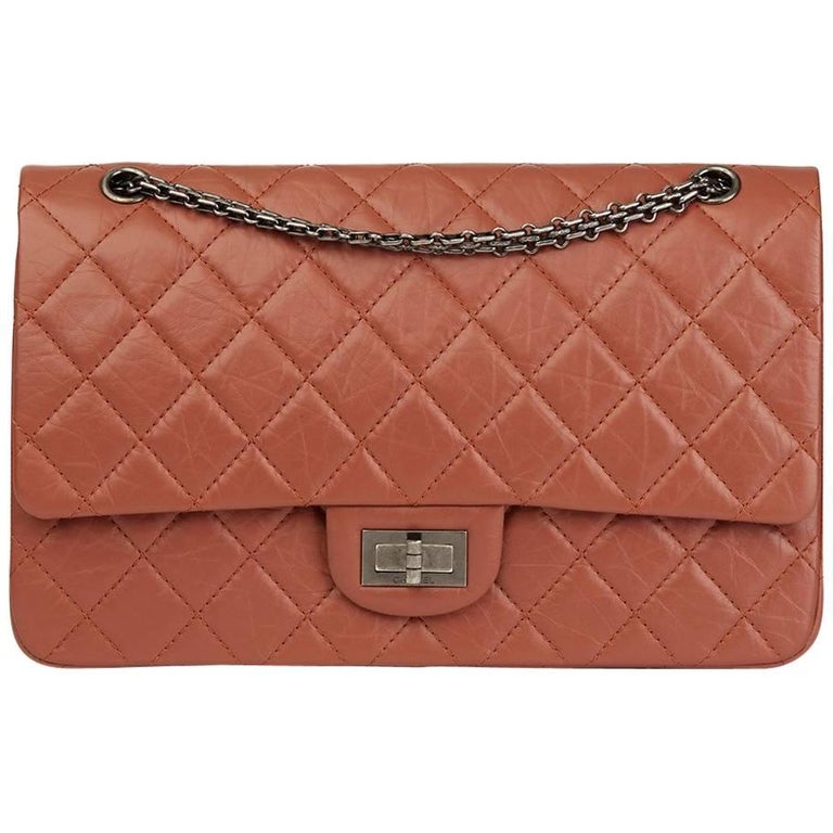 2014 Chanel Brick Aged Calfskin Leather 2.55 Reissue 227 Double Double Flap  Bag at 1stDibs