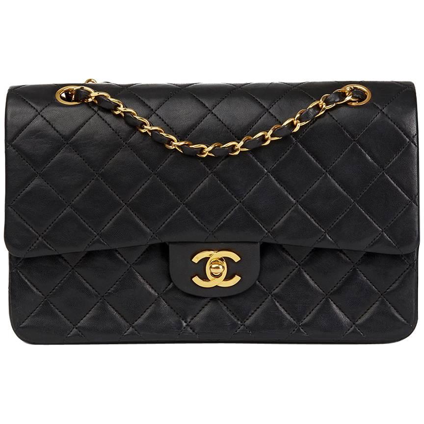 1987 Chanel Black Quilted Lambskin Vintage Medium Classic Double Flap Bag 