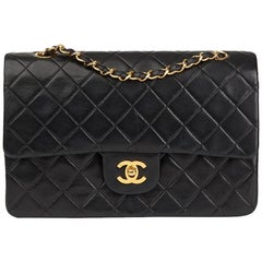 1988 Chanel Black Quilted Lambskin Vintage Medium Classic Double Flap Bag 