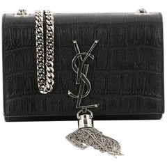 SAINT LAURENT Patent Crocodile Embossed Sac Coeur Heart Shaped Clutch Black  1264215