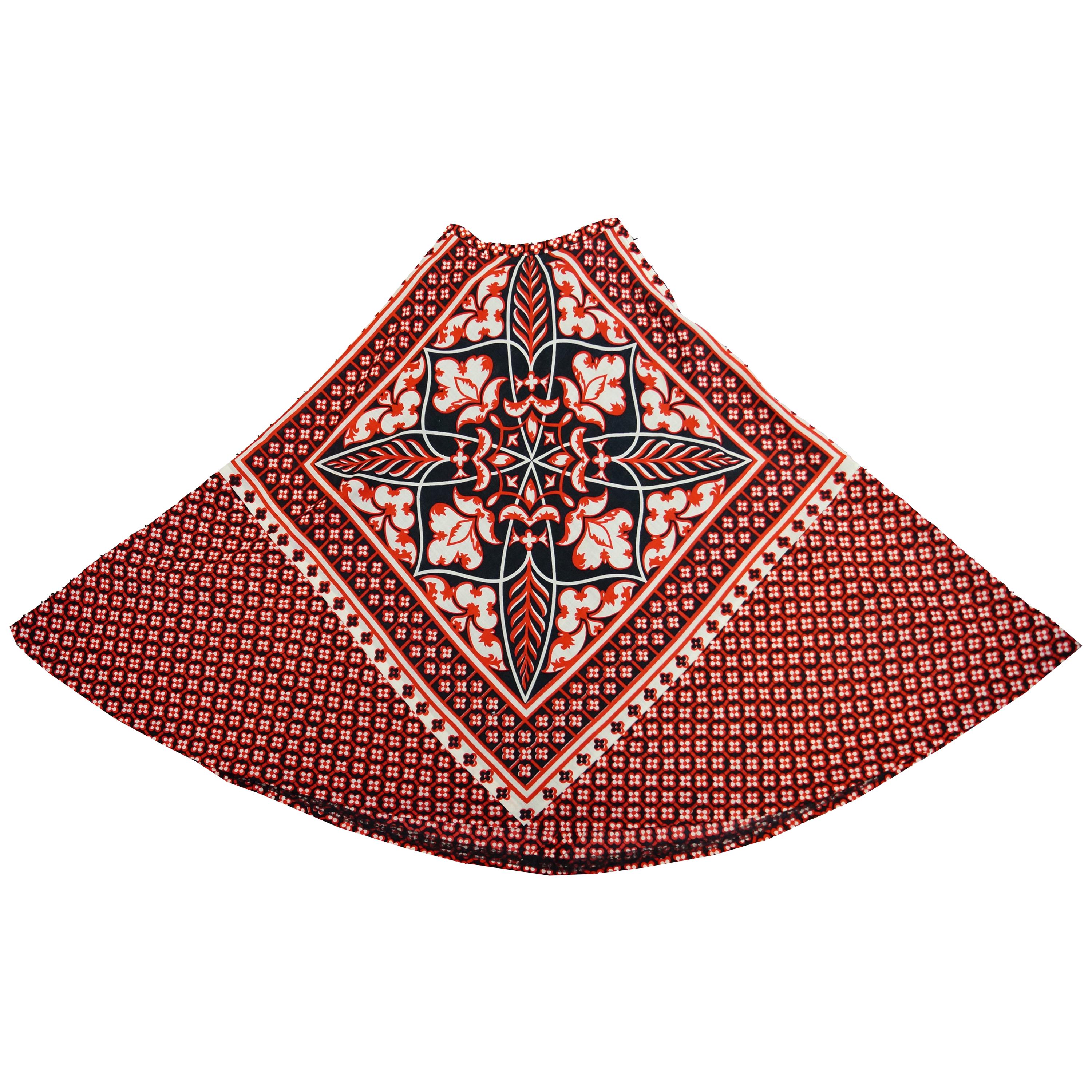 Rare 1960s Greek Designer Roula Stathis Hand Printed Red Geometric Skirt 