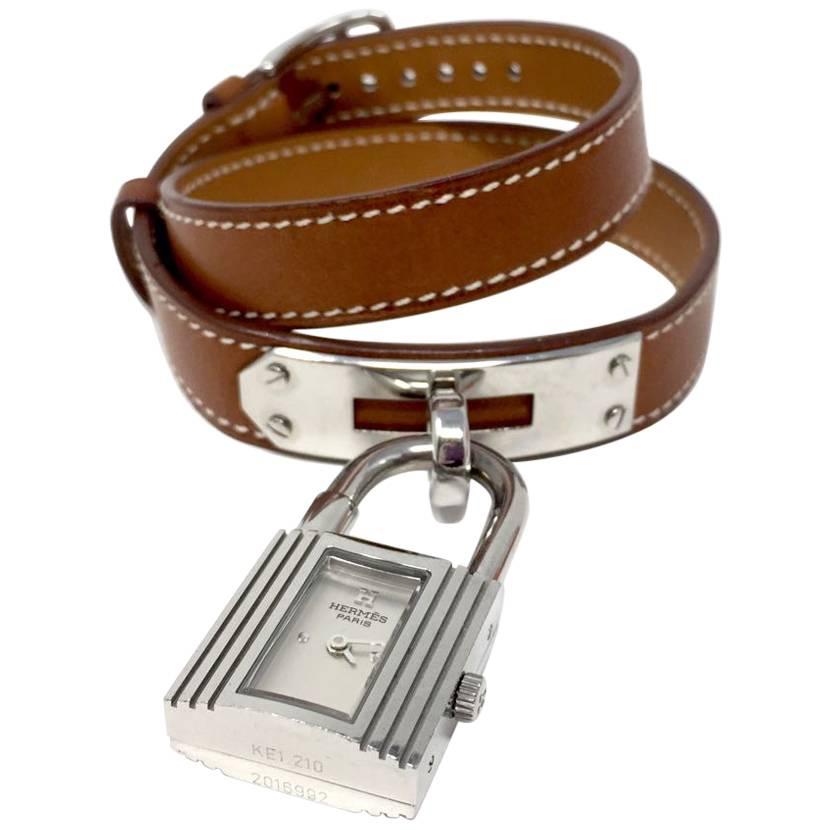 Hermes Watch Kelly Natural Barenia Calfskin Leather Double Strap Watches, 2003