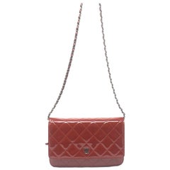 Chanel Dark Red Patent Leather WOC With Card