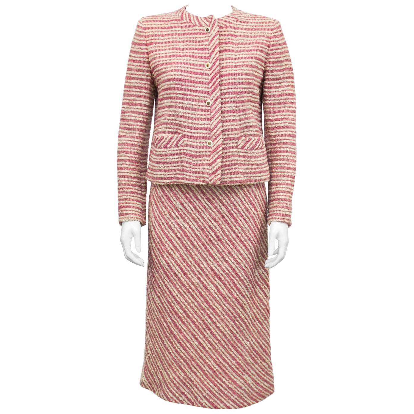 Chanel Creations Pink and Cream Boucle Skirt Suit, 1970s 