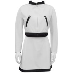 Courreges White Skirt Suit with Black Trim, 1980s 