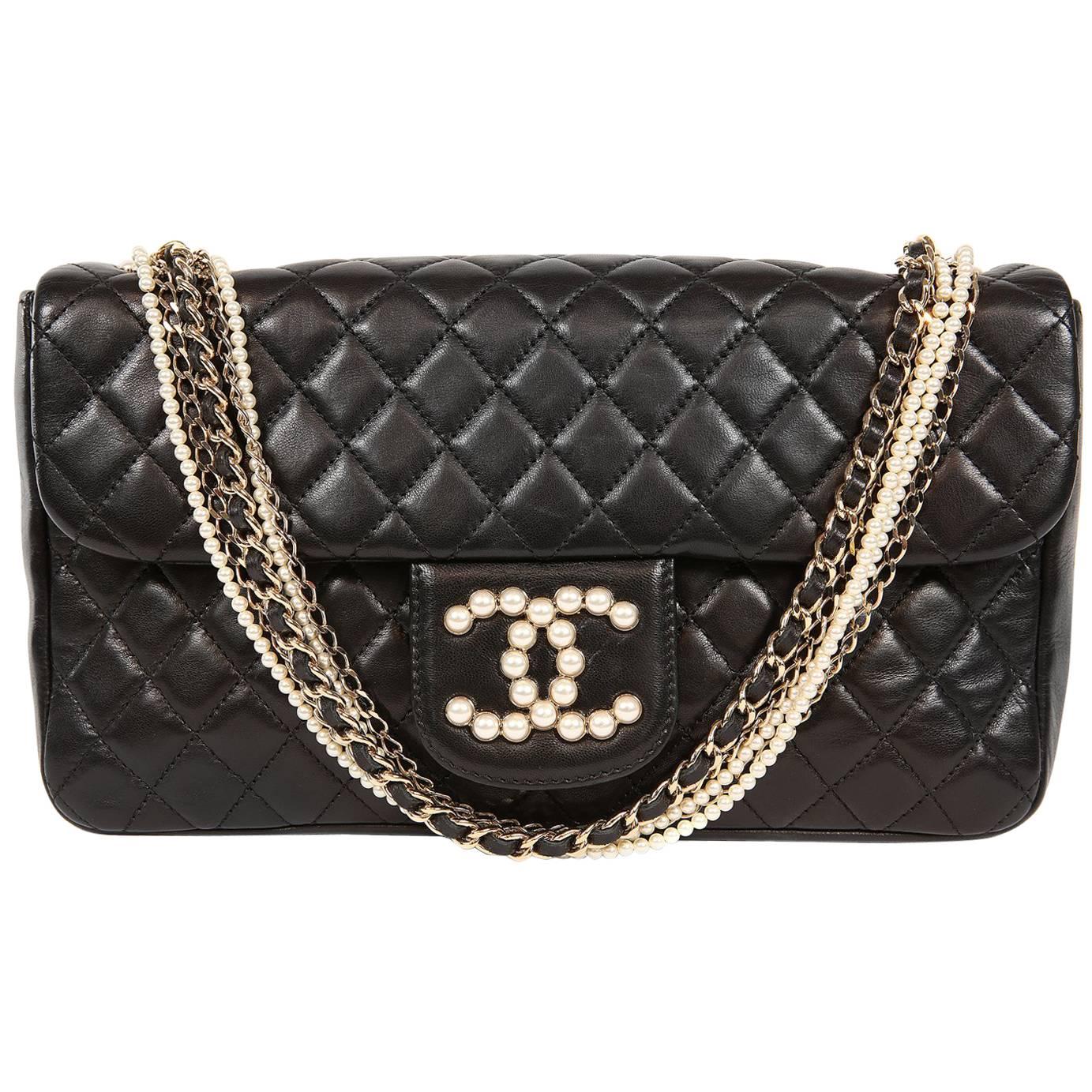 Chanel Black Lambskin Westminster Pearl Flap Bag- Medium