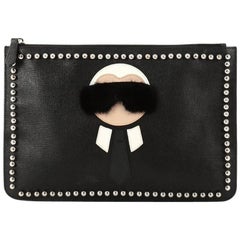 Fendi Karlito Pouch Studded Saffiano Leather Medium