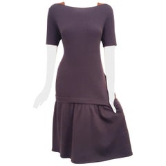 Chanel Charcoal Orange Fine Ribbed Wool Blend Knit Fit and Flare Dress