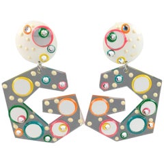 Italian Memphis Studio Style Oversized Colorful Loop Lucite Clip-On Earrings