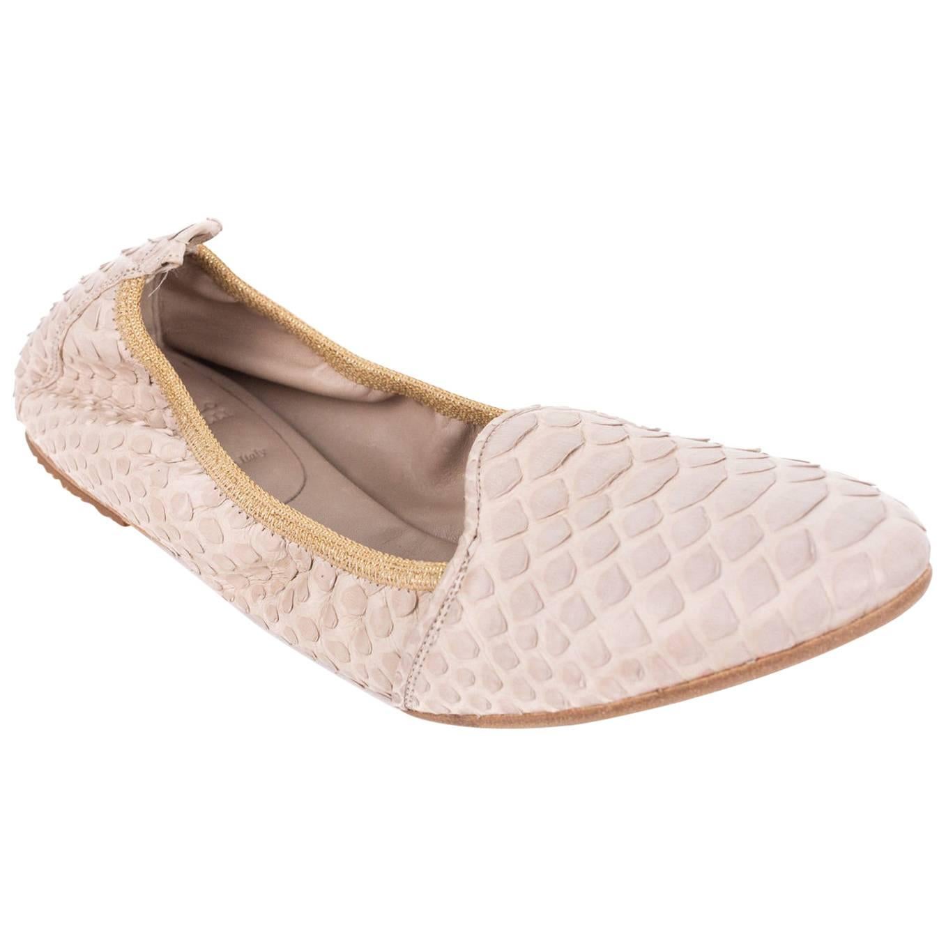 Brunello Cucinelli Womens Light Pink Python Scale Ballet Flats For Sale