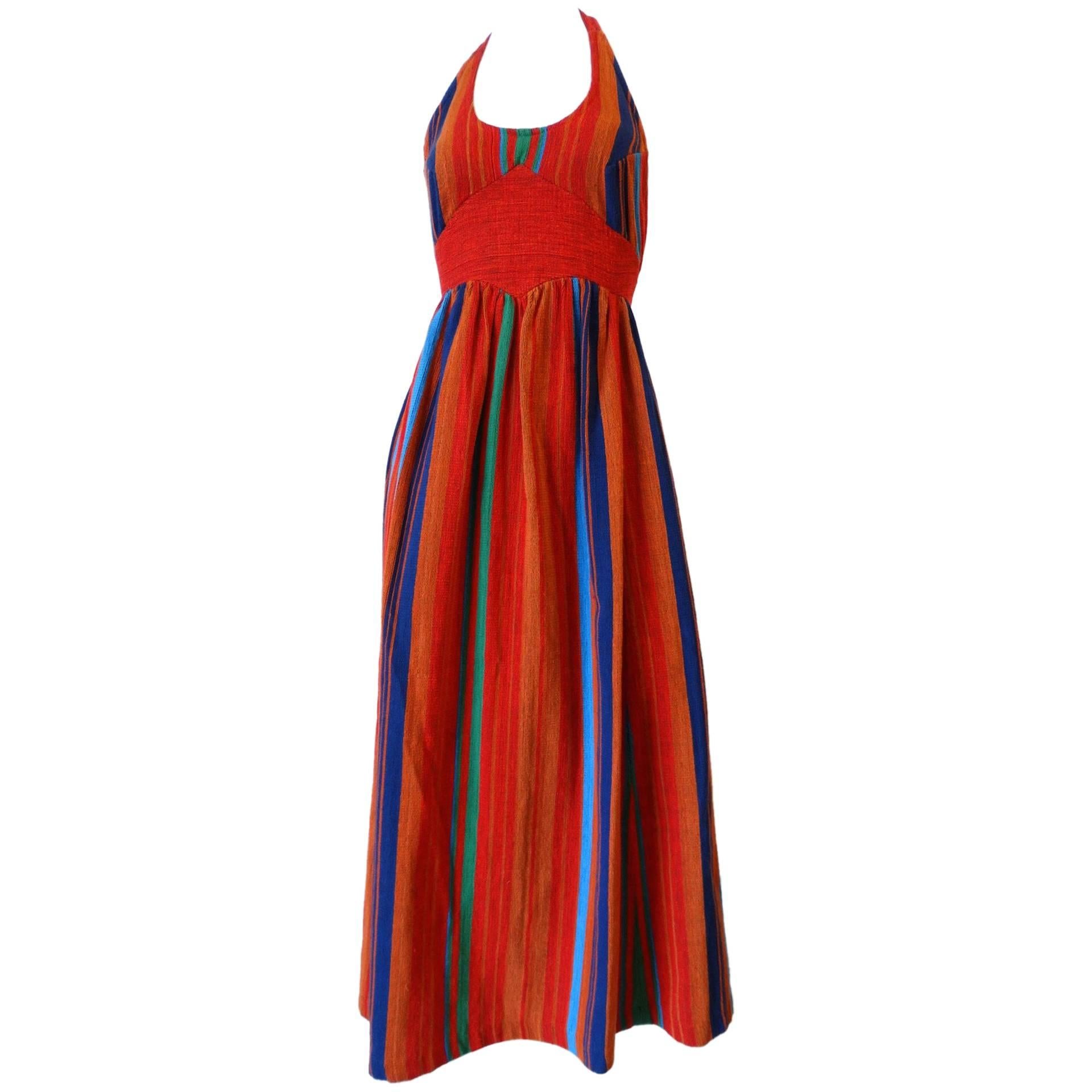 1970s Rikma Striped Halter Maxi Dress