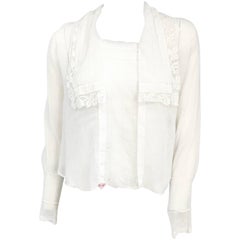 Vintage White Handmade Blouse With Lace and Pull Work, Late 1910s 