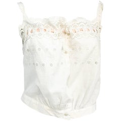 Edwardian Cotton Corset Top with Embroidery and Peach Ribbon