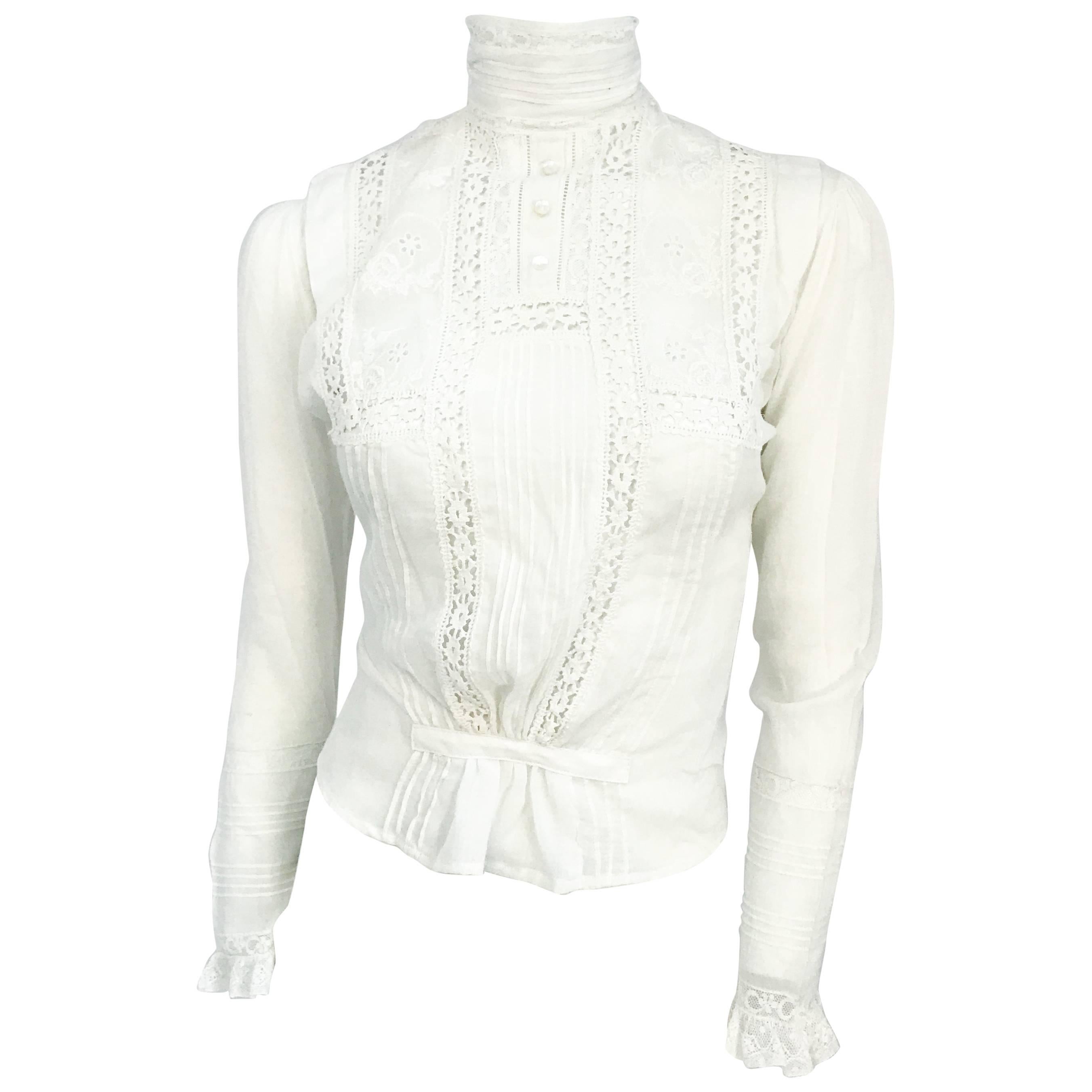 Edwardian White Cotton Long Sleeve Blouse