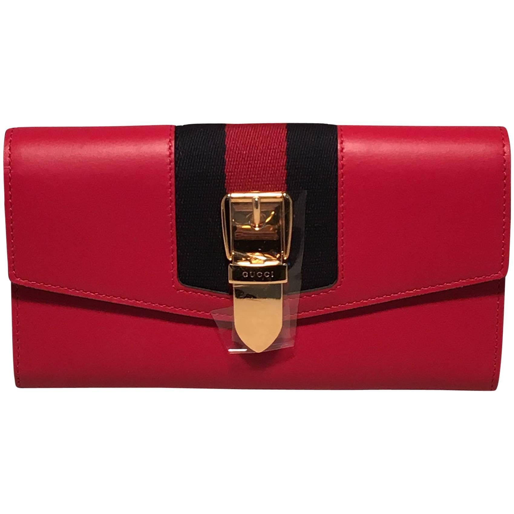 Gucci Red Leather Long Sylvie Wallet