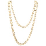 Chanel Vintage Classic Long Strand of Pearls Necklace For Sale at