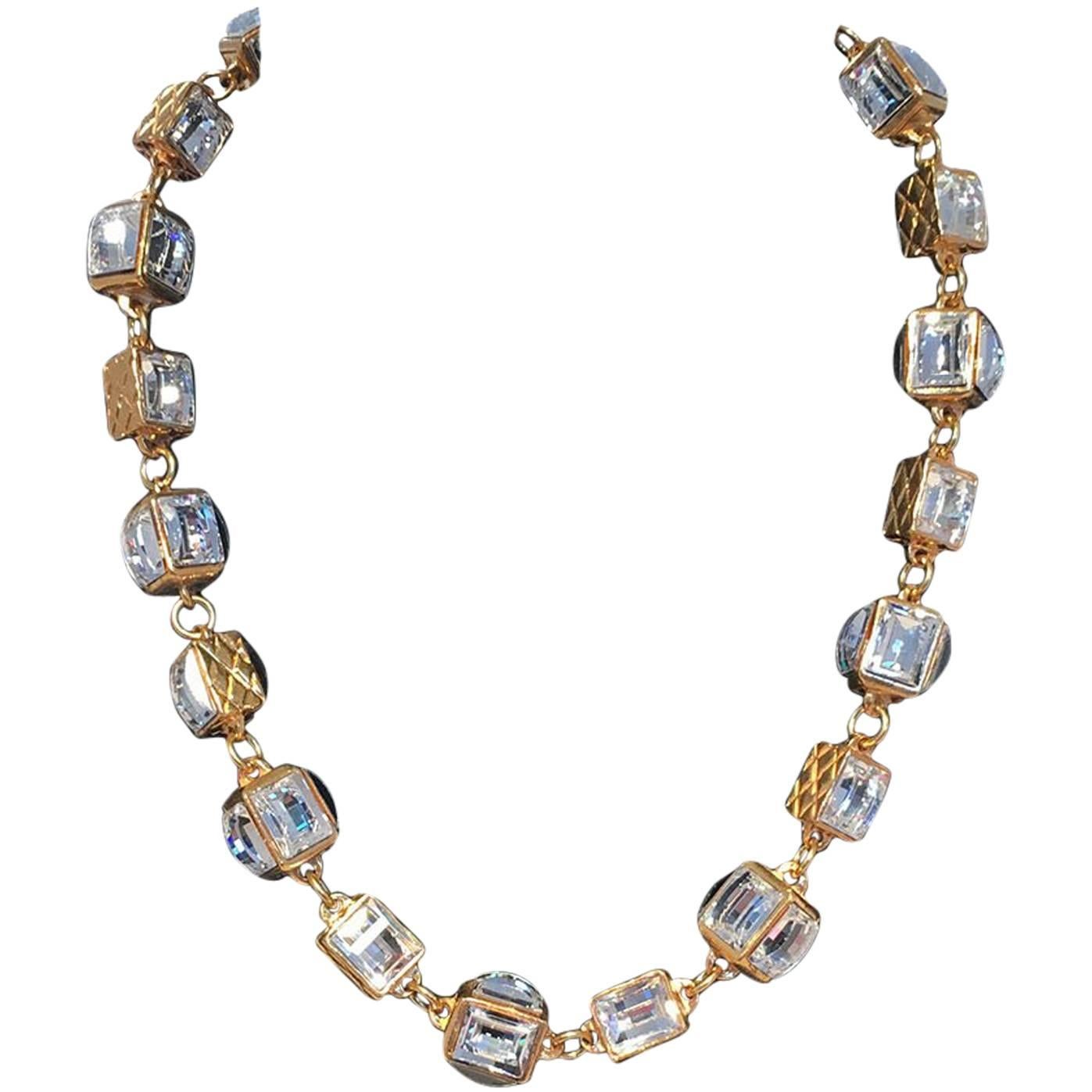 Chanel Gold Crystal Square Beaded Choker Necklace 
