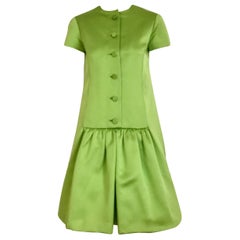 1960s Geoffrey Beene Lime Green Silk Satin Cocktail Dress