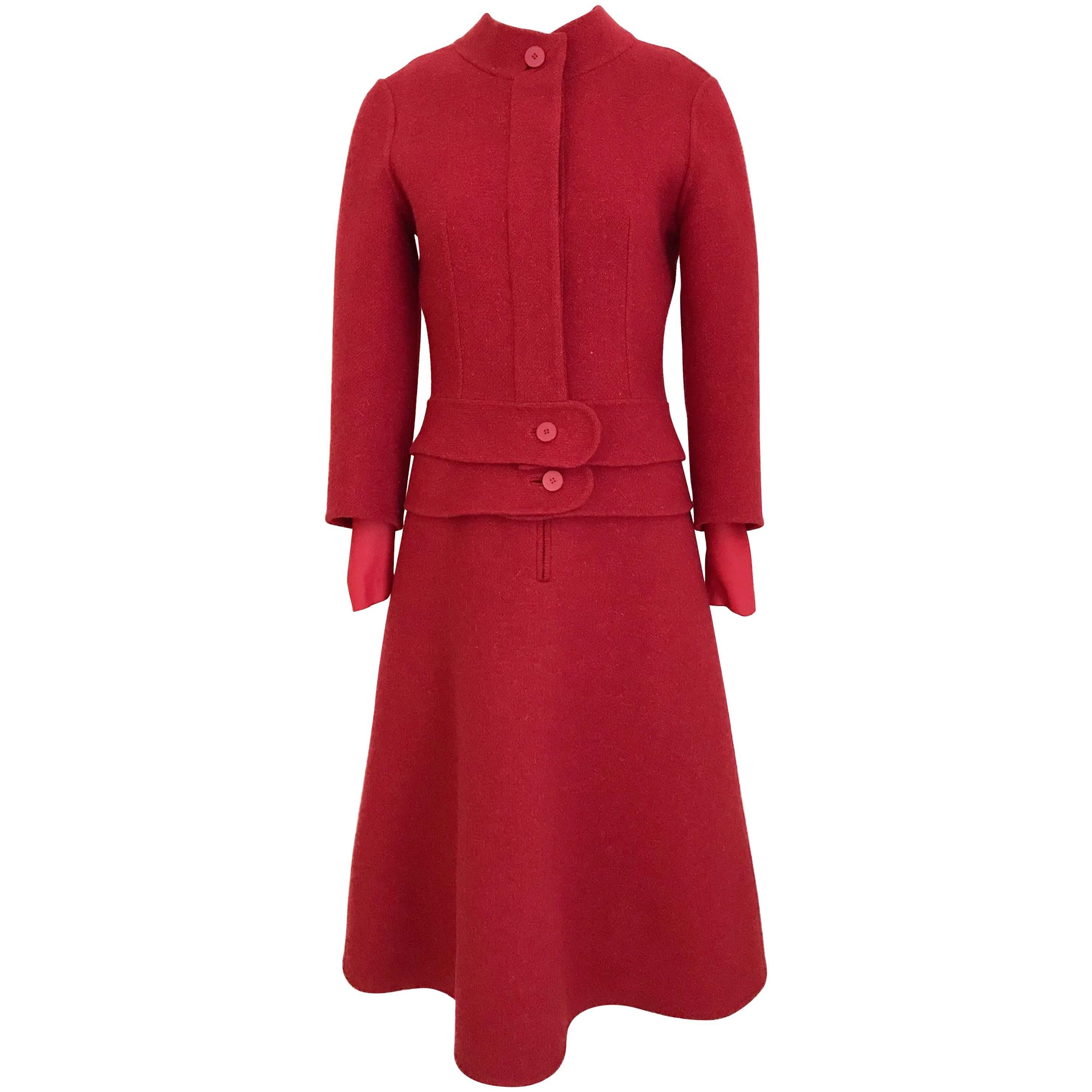 1950s Gres Red Jersey  Wool Dress with Cropped Jacket set