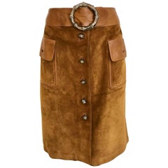 Gucci Brown Suede Leather Skirt, 1970s 