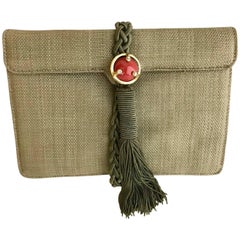 Ugo Correani Olive Green Linen Clutch 