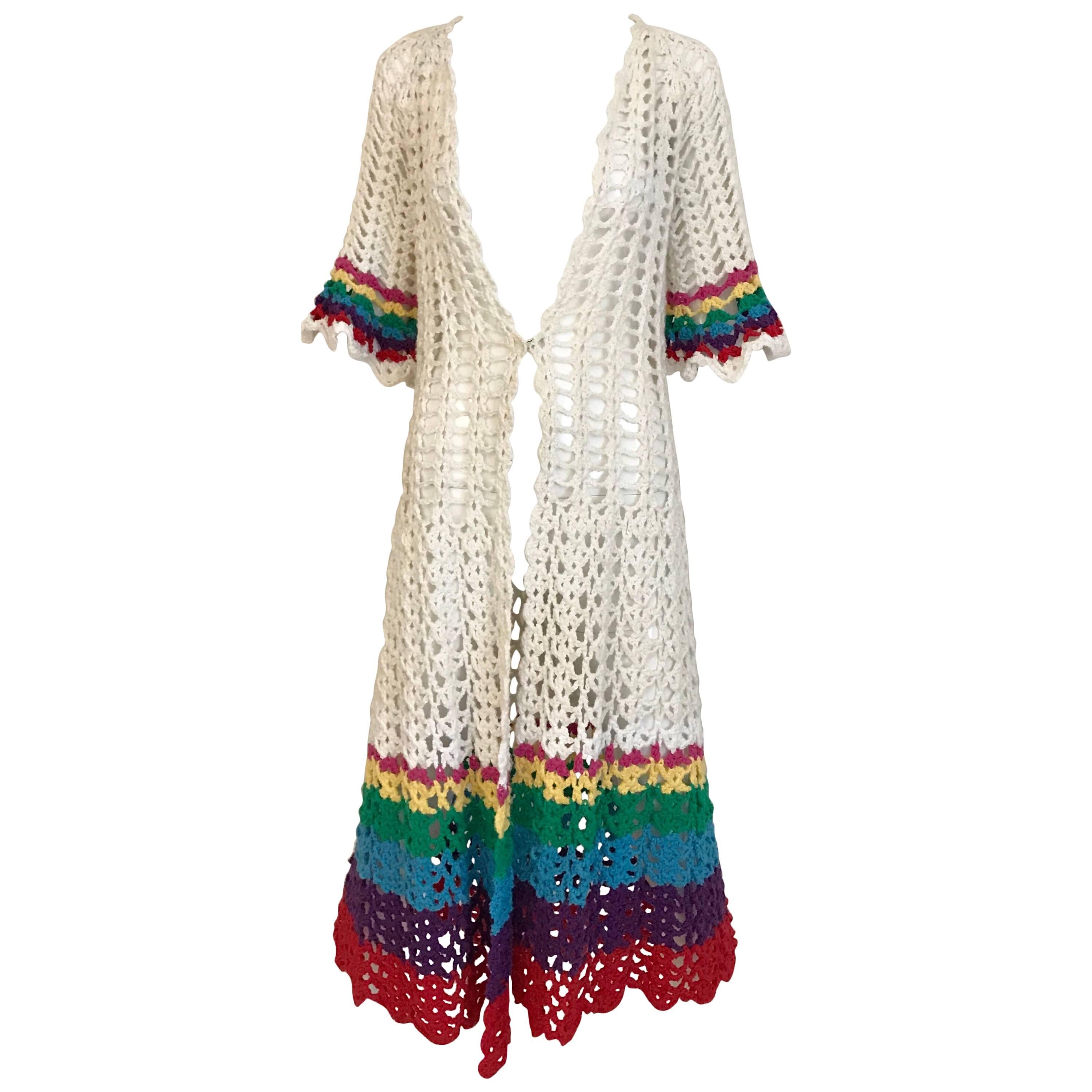 1970s White Cotton Crochet summer  Coat 