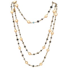 Chanel Vintage Pearl and Clear Crystal Chicklet Long Necklace