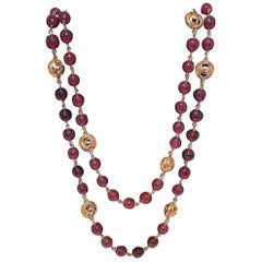 Chanel Dark Red and Gold CC Beaded Long Necklace