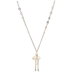 Chanel Silver Coco Chanel Chain Necklace with Enamel Woman Charm